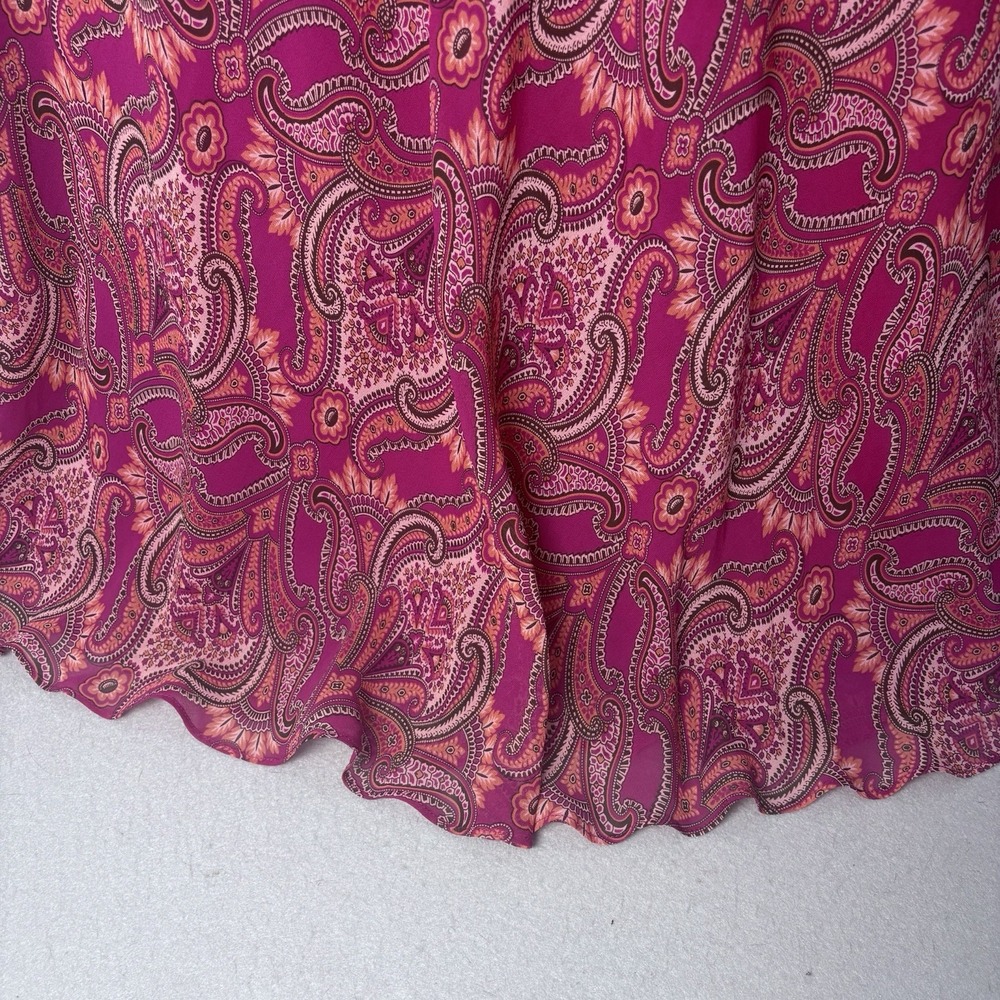Ann Taylor Crossover V-Neck Silk Pink Paisley Midi Dress SZ‎ 14 Boho Feminine - Picture 6 of 13
